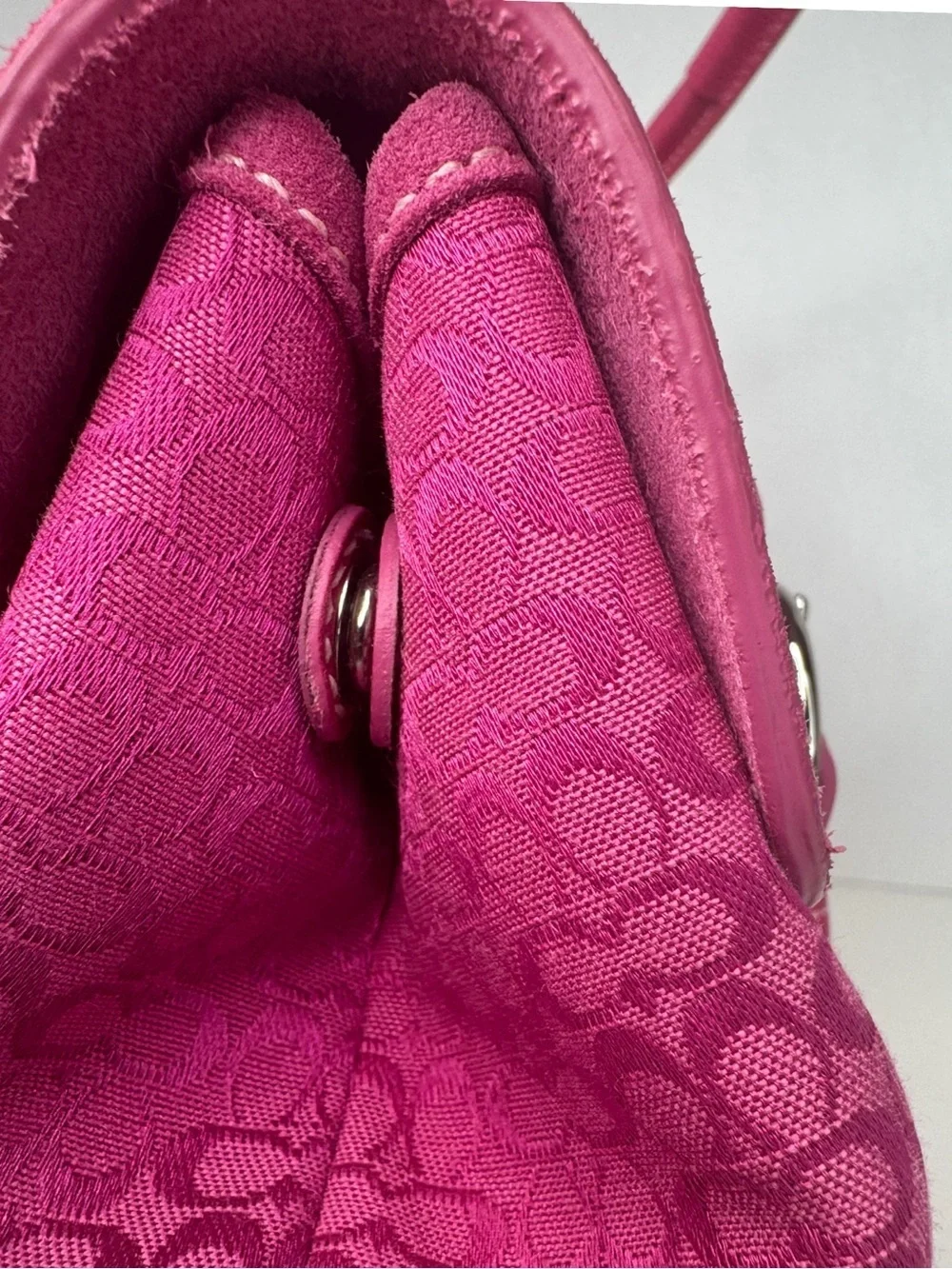 Coach 2004 Signature C Y2K Pink SoHo Hampton Flap Leather And Suede Bag